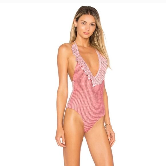 Tularosa Mixed Print Two Sided Maisie One Piece Ruffled Swimsuit Women's Sz M - Picture 5 of 11